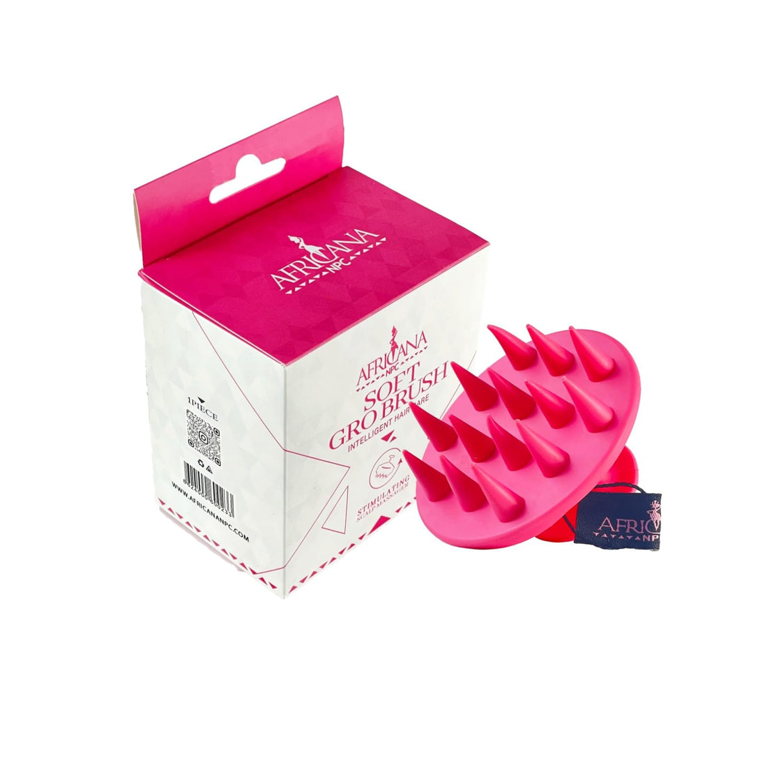 Africana NPC Soft Gro Silicone Hair Brush - Pink - Unisex - Adults & Children - Multi-Cultural Hair - 55.1g - Oval Shape - 1 Piece