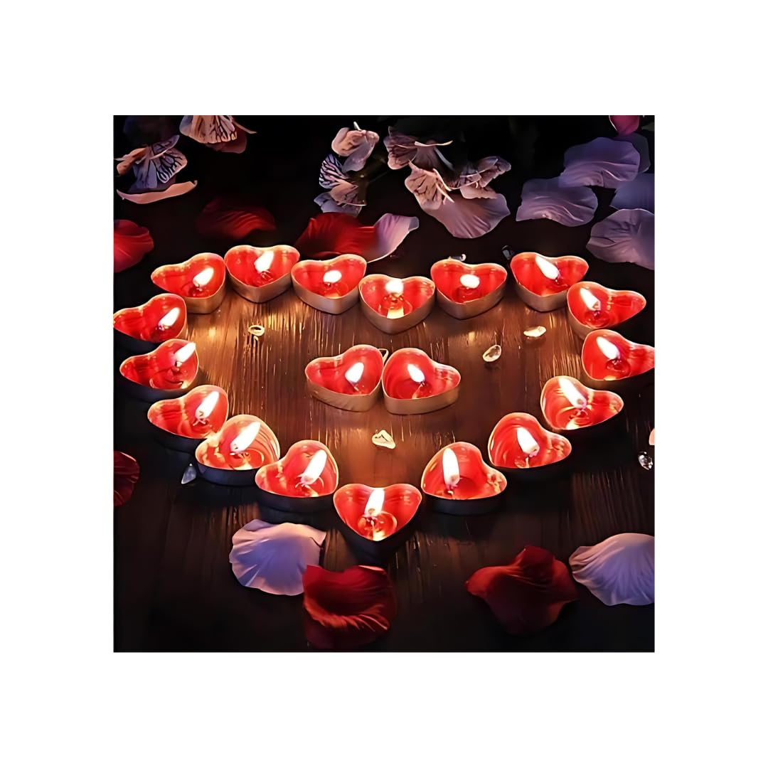 Limah Shop 50 Heart Shaped Unscented Tea Light Candles for Decorations, Parties, Weddings & Romantic Occasions