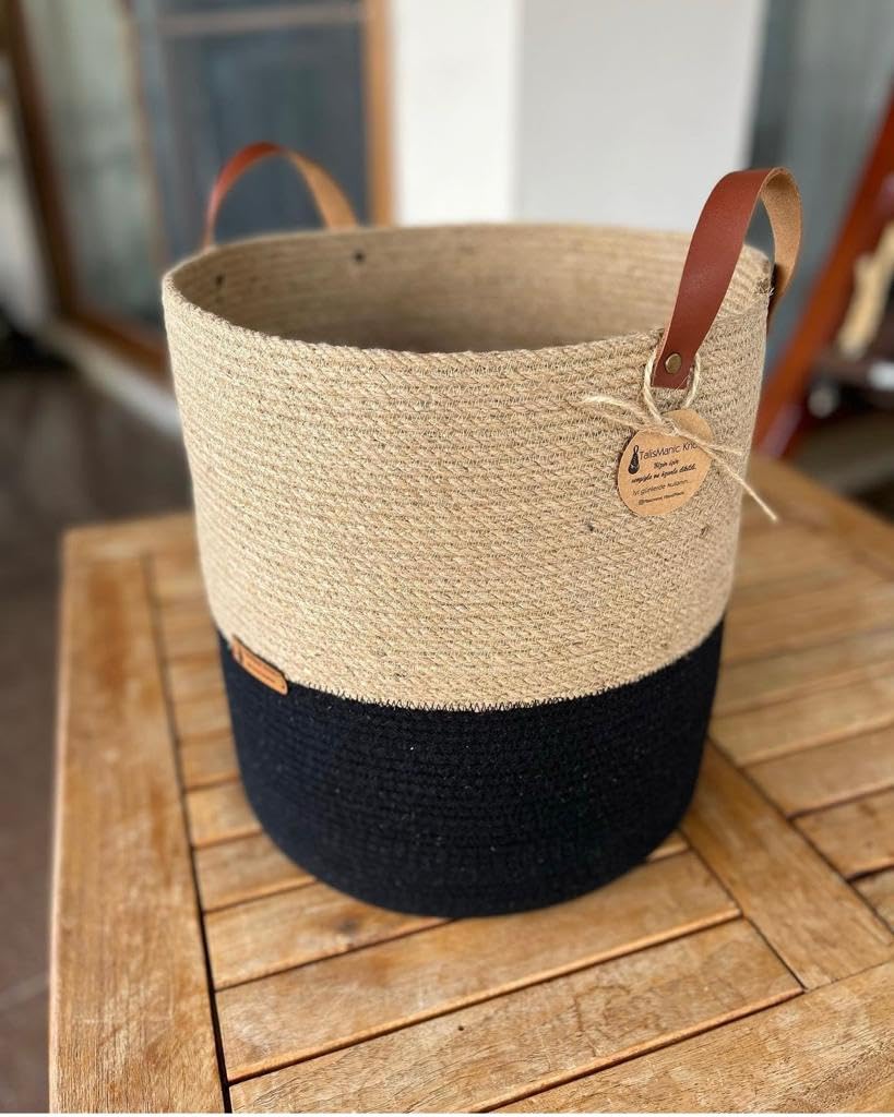 Woven It -Woven Jute x Cotton Storage Basket, 25cm x 25cm can be used in Kitchen, toilet, living room, dining room, kids room, bed room, indoor & outdoor.