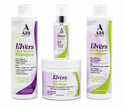 Elvéra Deep Smooth Hair Care Set – Shampoo, Conditioner, Hair Mask & Serum for Smooth, Shiny and Frizz-Free Hair