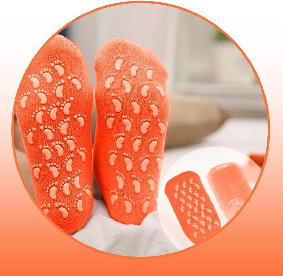 Moisturizing Socks Gel Heel Socks for Dry and Cracked Heels with Jojoba Oil Olive Oil Vitamin E, Softening Spa Socks One Size (orange)