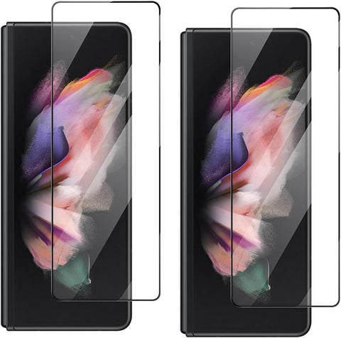 ELMO3EZZ 2 PCS Tempered Glass Screen Protector Compatible with Galaxy Z Fold 3, 2PCS Front(Outside) Full Covered Screen Tempered Glass Film Black suit for Samsung Z Fold3 5G