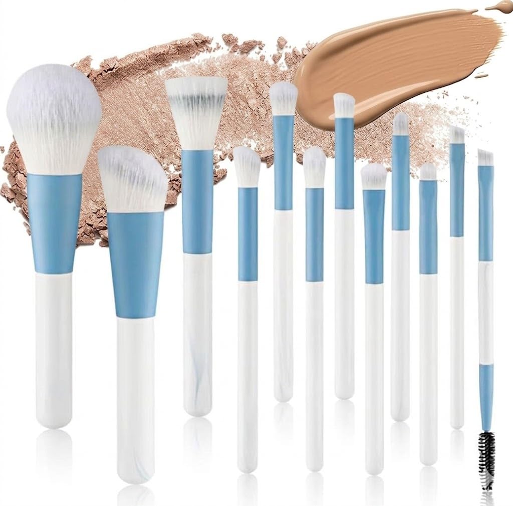 12pcs Ceramic Make-Up Brush Soft Bristles Convenient Daily Make-Up Tool Set Blush Eyeshadow Concealer Brush Loose Powder Highlighter Foundation Full Women Beauty Tool Set
