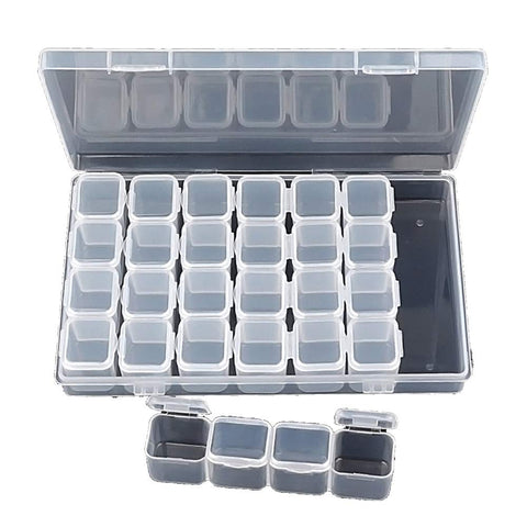 1 Pack 28 Grids Diamond Paint Box - Plastic Jewelry Organizer Storage Container for Embroidery, DIY Rhinestone Beads, Nail Tools, Small Findings - Clear