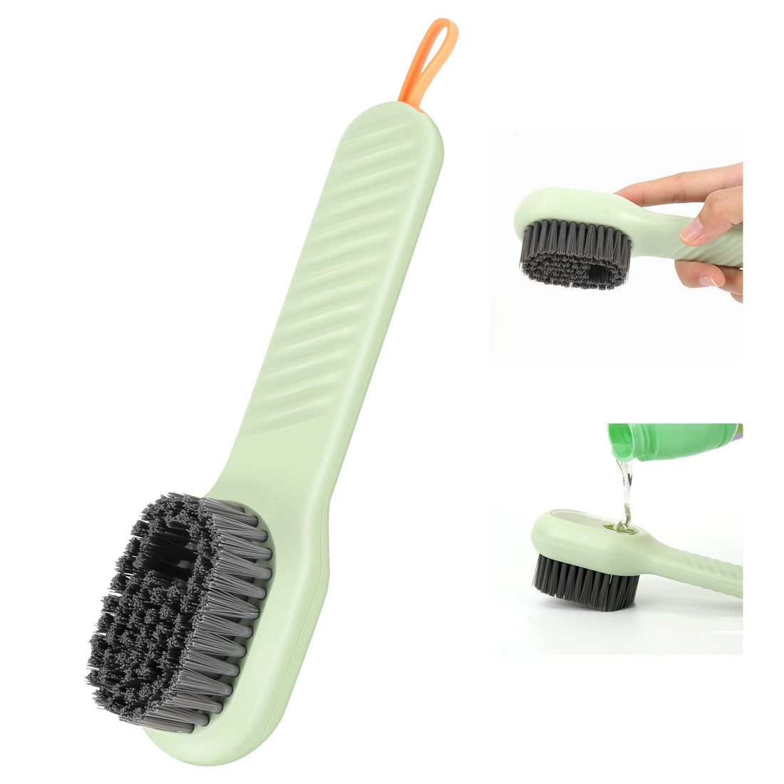 Zoomarlous Multifunctional Shoe Brush with Liquid Box, Liquid Adding Soft Fur Cleaning Brush, Multifunctional Cleaning Brush with Soap Dispenser for Home Cleaning, Shoe Washing, Laundry (Green)