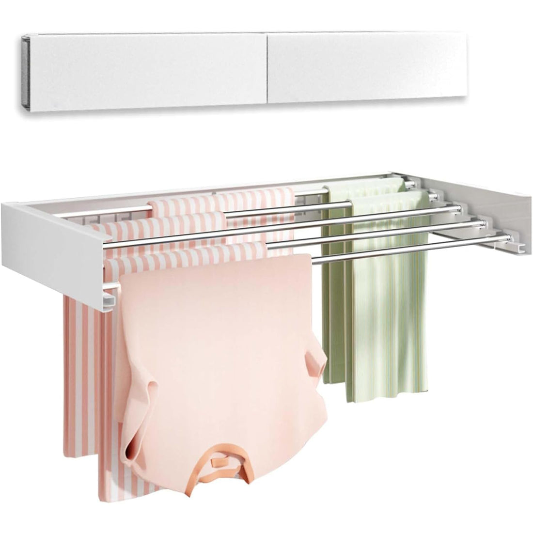 Tazweeq Wall Mounted Clothes Drying Rack, Foldable Wall Mount Laundry Drying Rack Folding Indoor, Drying Rack Clothing Collapsible, Towel Drying Rack with Wall Template, 5 Rods (White, 80cm)