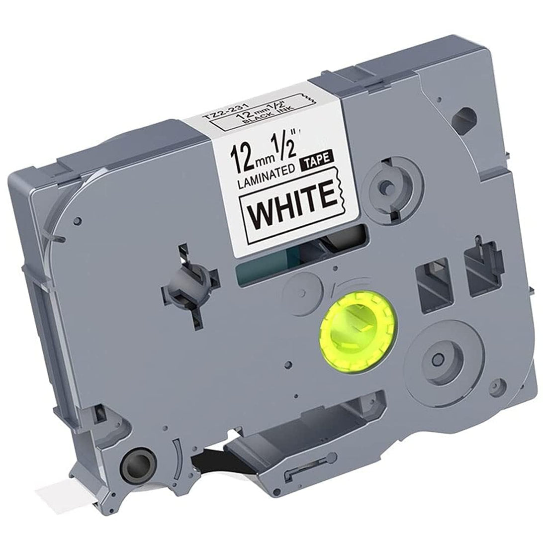Glossy Label Tape 12mm Black on White TZ-231 Compatible with Brother P Touch Label Printers