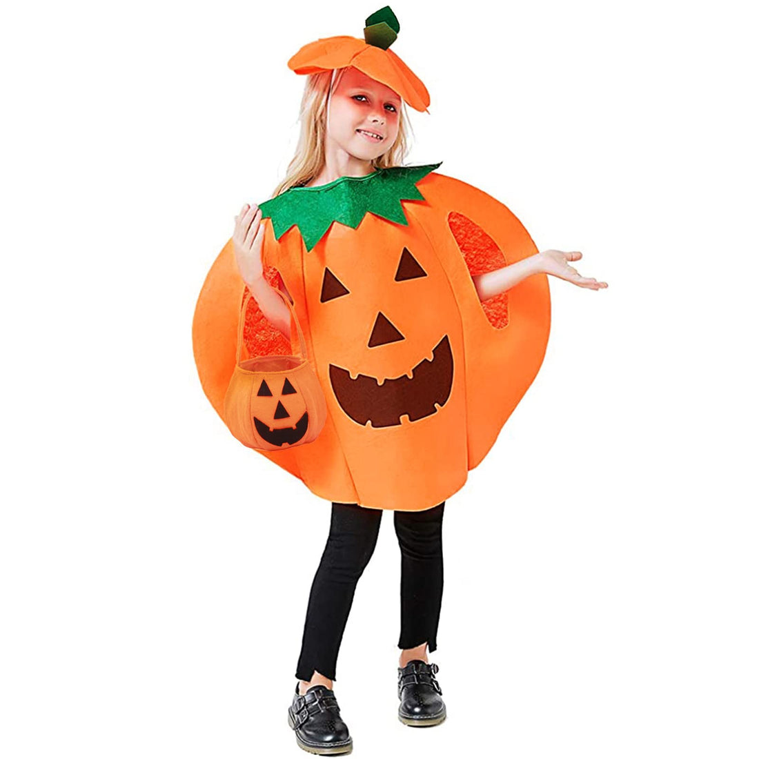 Wonka Halloween Pumpkin Costume Children Pumpkin Halloween Cosplay Set Dress Up with Pumpkin Tote Bag and Hat for Halloween Party Clothes Boys Girls Toddler Clothing (S)