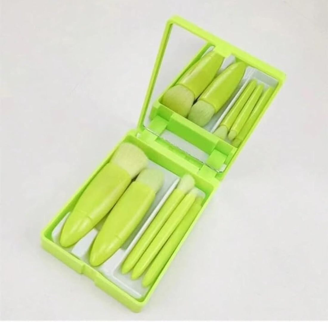 Professional Mini Makeup Brush Set for Women - Travel Makeup Brush Set with Mirror & Portable Pouch - Face Eye Eyebrow Blush Lip Gloss - Colors May Vary (Yellow)