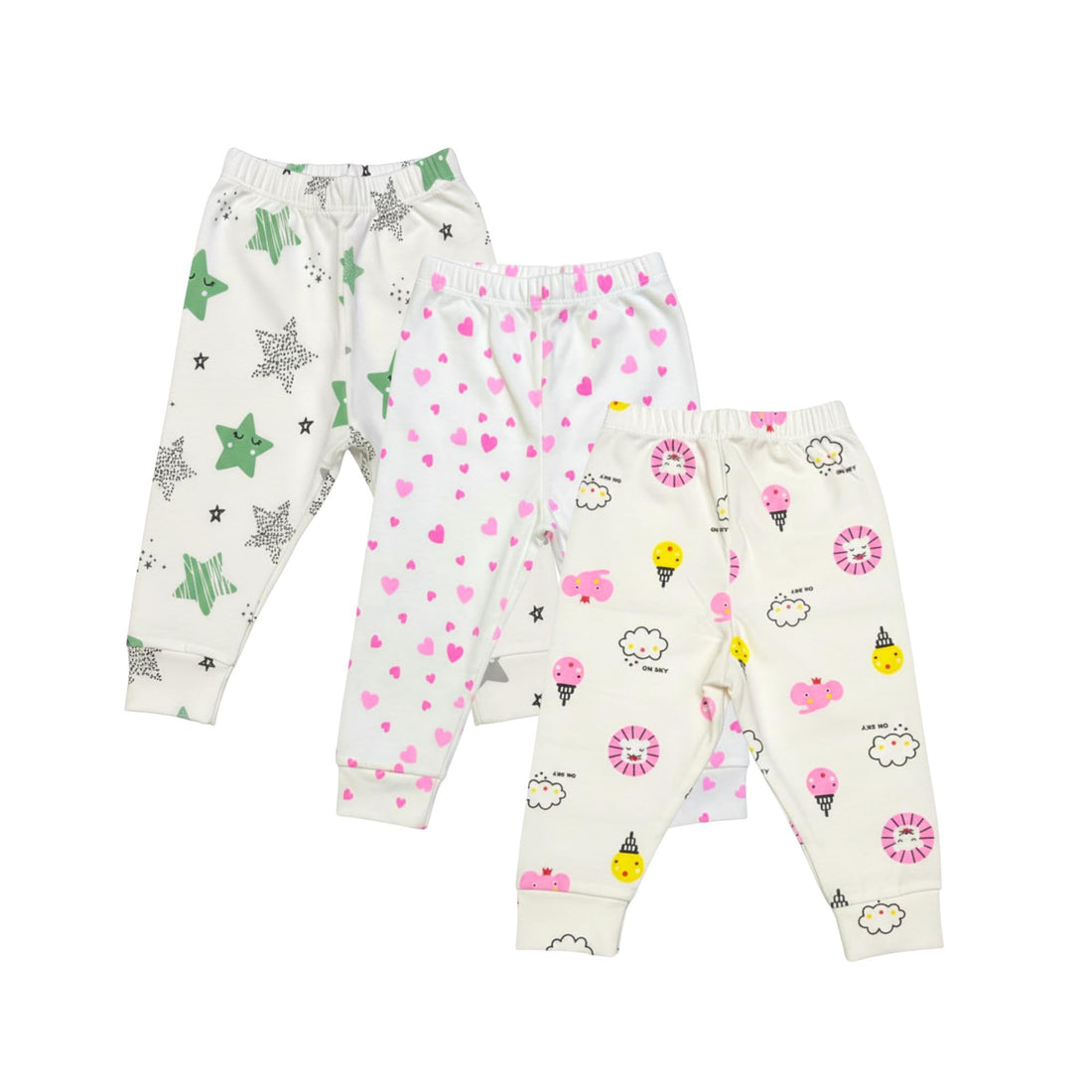 Baby Underwear Pants Set, 3-Pack Cotton Loungewear with Animal Prints, Elastic Waistband, White and Multi-Color