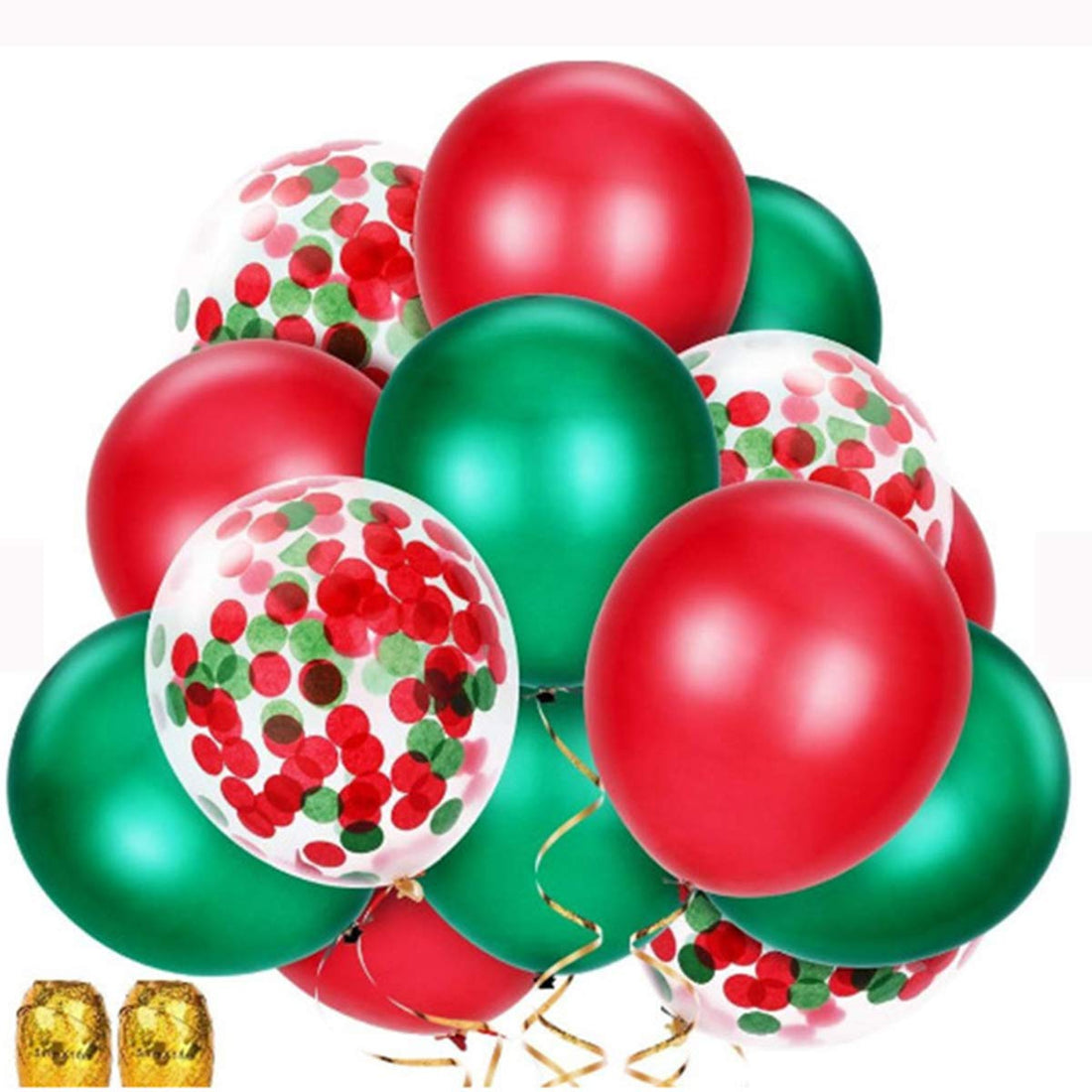 Beauenty 15 PCS Christmas Balloons Red Green Confetti Balloons For Christmas Party Holiday Decorations 12 inch
