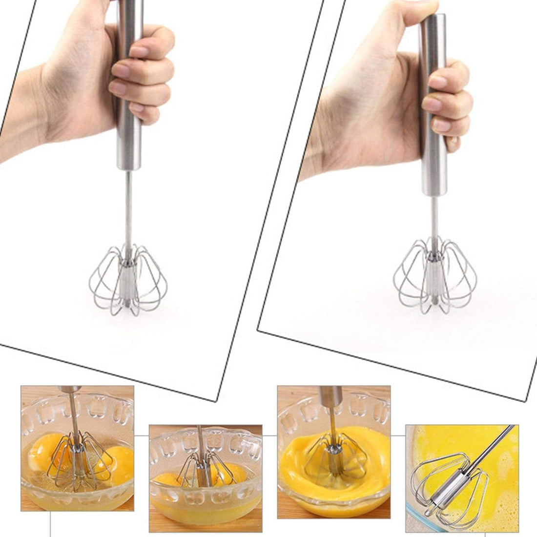Easy Frother Milk Frother Cream Frother, Stainless Steel Whisk, Manual Push Egg Beater Mixer, Semi-Automatic Spring Mechanical Whisk, Now Exclusive in Al-Israa ((2 Pieces))