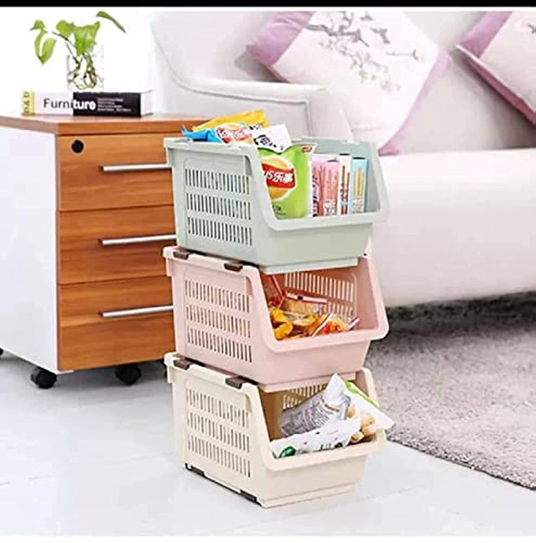 Stackable Storage Bin Kitchen Pantry Organizers Food Basket for Fruit Potato Condiments and Spices
