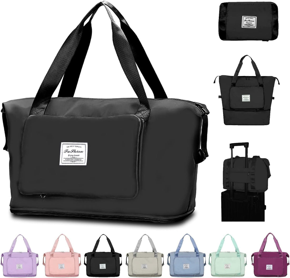 Plan A Large Capacity Foldable Travel Bag, Foldable Travel Bag with Dry and Wet Separator, Upgraded Waterproof Carry Bag (Black)