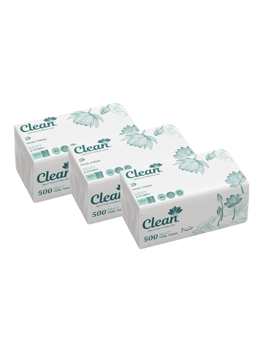 3 Ply Facial Tissue 3 x 1500 Sheets, White pack of 3