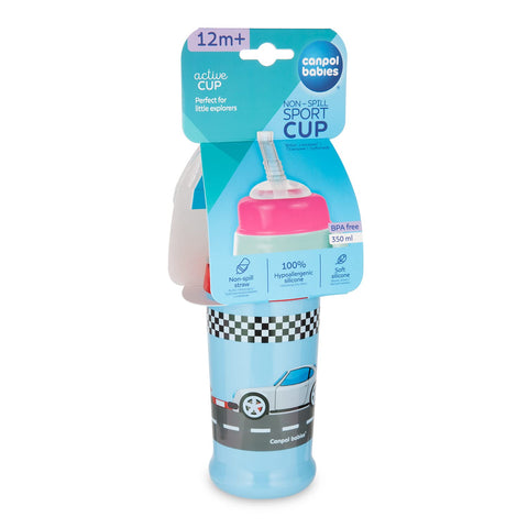 Canpol babies Non-spill Sport Cup with Silicon Straw 350ml RACING dark blue