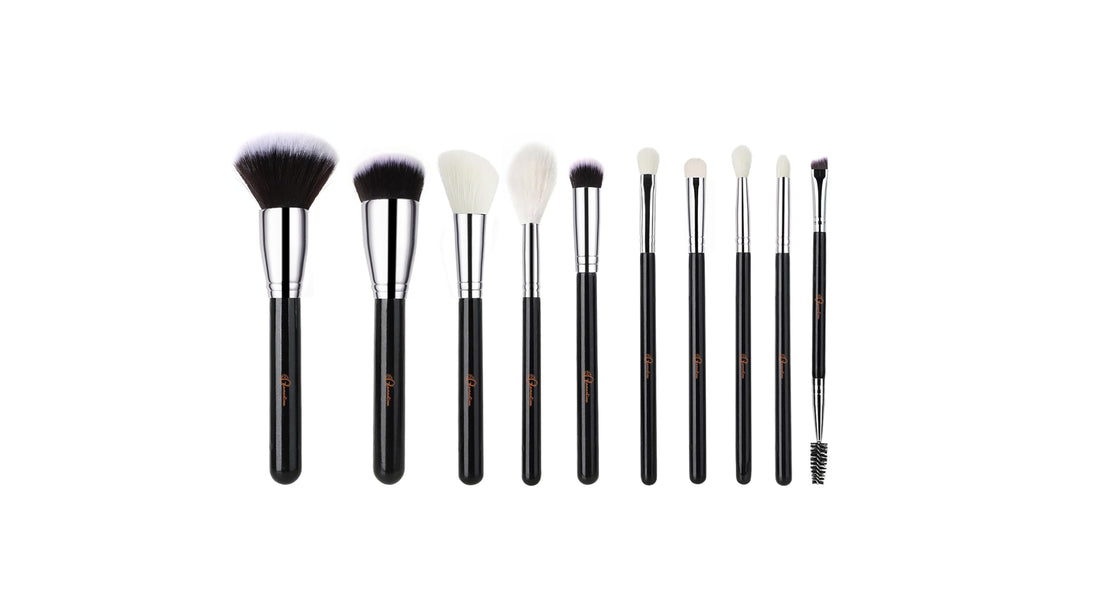 Glamantina Makeup Brush Set, 10 Pieces, Synthetic Soft Bristles, for Face and Eyes, Cruelty Free