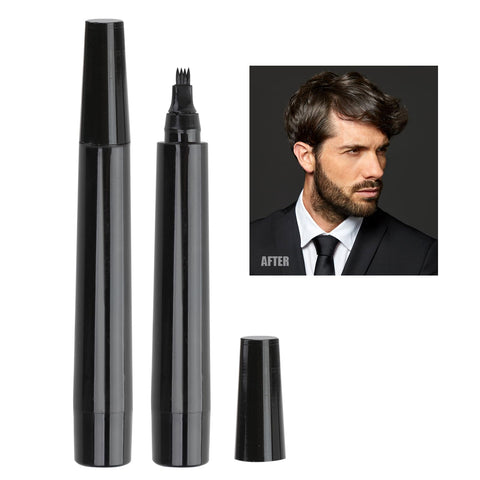 2 Pcs Beard Pencil Filler for Men, Natural Black Beard Pen Waterproof Sweatproof Long-Lasting Finish Four-Prong Beard Thickener for Shaping and Enhancing Mustache Eyebrow Facial Hair Hairline