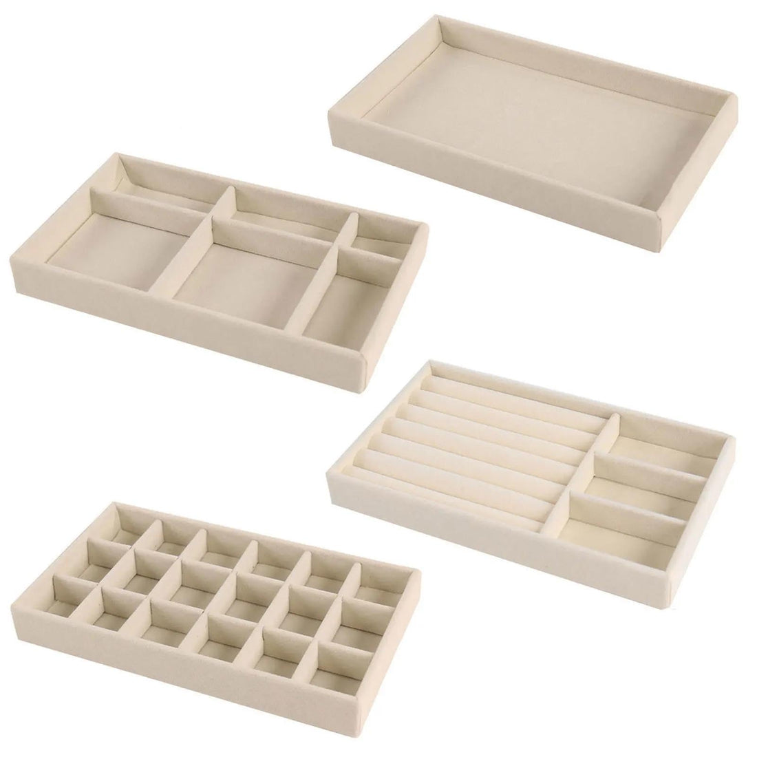 Stylish 4-piece velvet jewelry tray organizer | High-quality jewelry storage box | versatile jewelry organizer | Functional display wardrobe holder for earrings, necklaces, bracelets and rings | One p