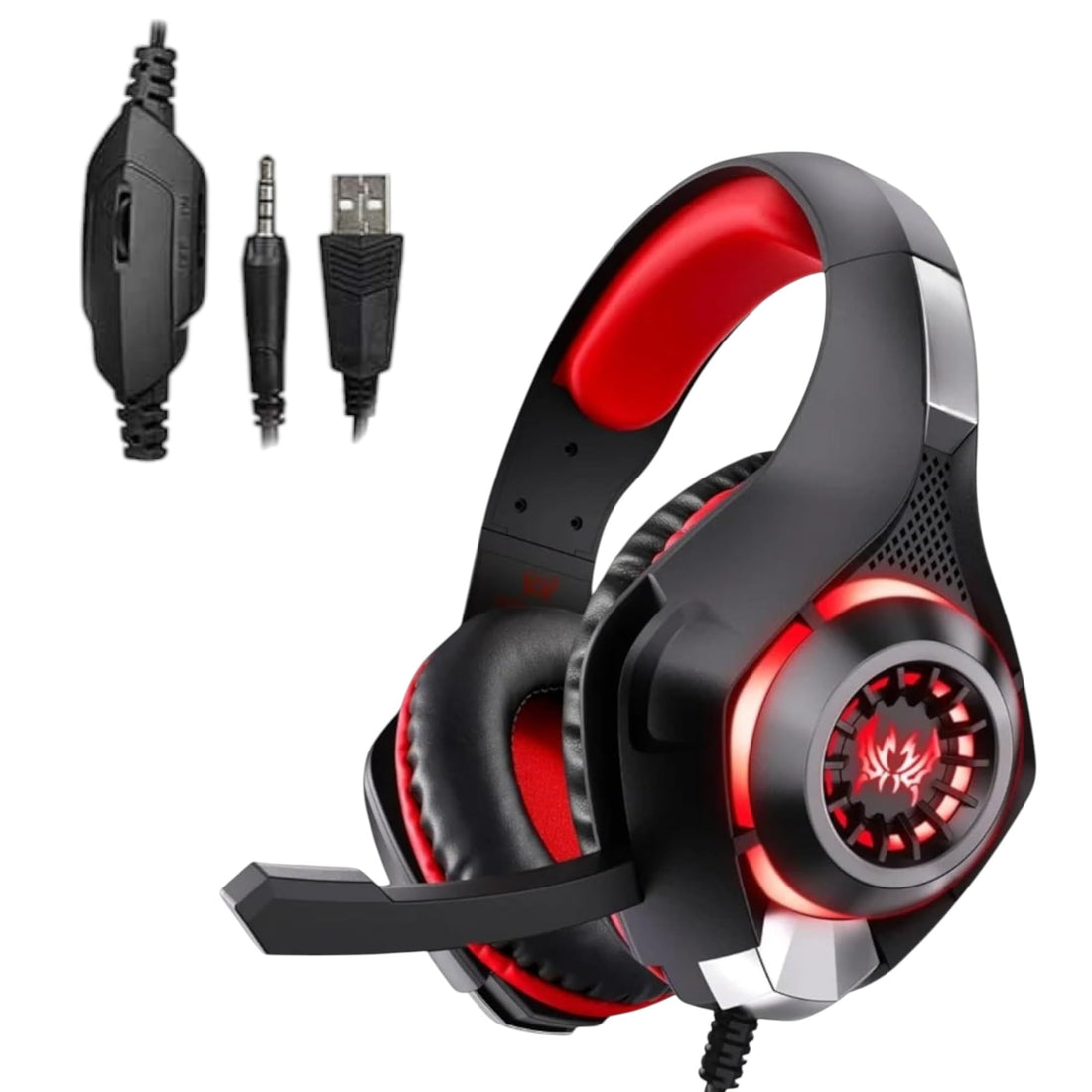 Pro Gaming Stereo Headsets for PC, Noise Cancelling Over Ear Headphones with Mic, 3.5mm Aux Plug, RGB LED Light, Compatible with PS5, PS4, Mac Nintendo Switch Gamers (GS400, Black&red)