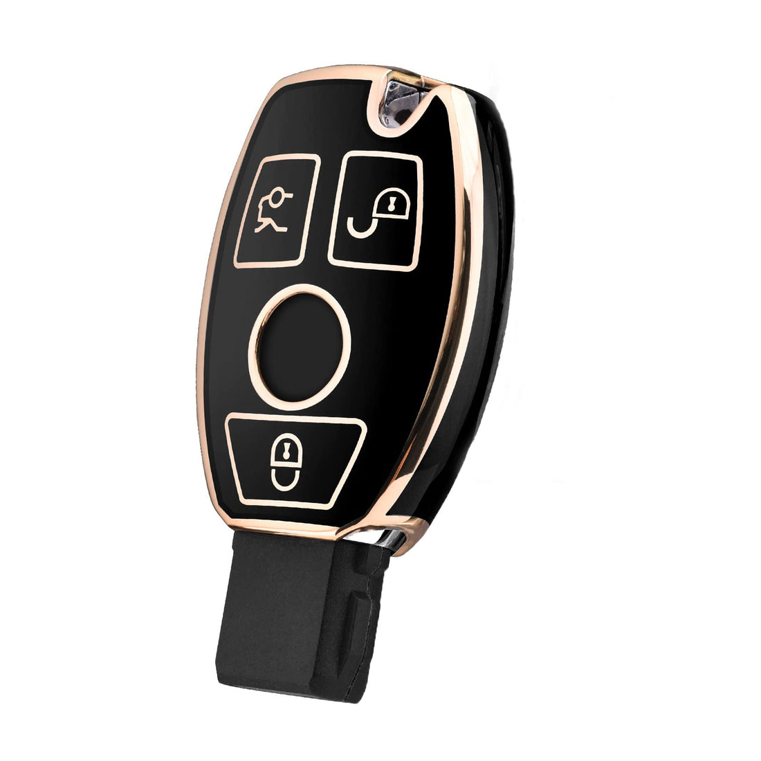 Key Fob Cover for Mercedes Benz, Premium Soft TPU 360 Degree Full Protection Key Fob Case Compatible with Mercedes Benz C E S M CLS CLK G Class Keyless Smart Key Fob (Gold Edge Black)