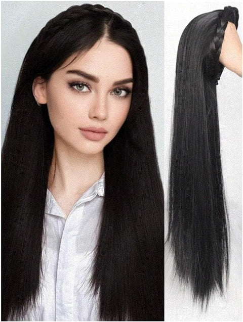 Synthetic Long Straight Headband Half Wig Clip In Hair Extension Fluffy Natural False Hairpiece With HairBand 35 CM - JW217-N 1-BACK
