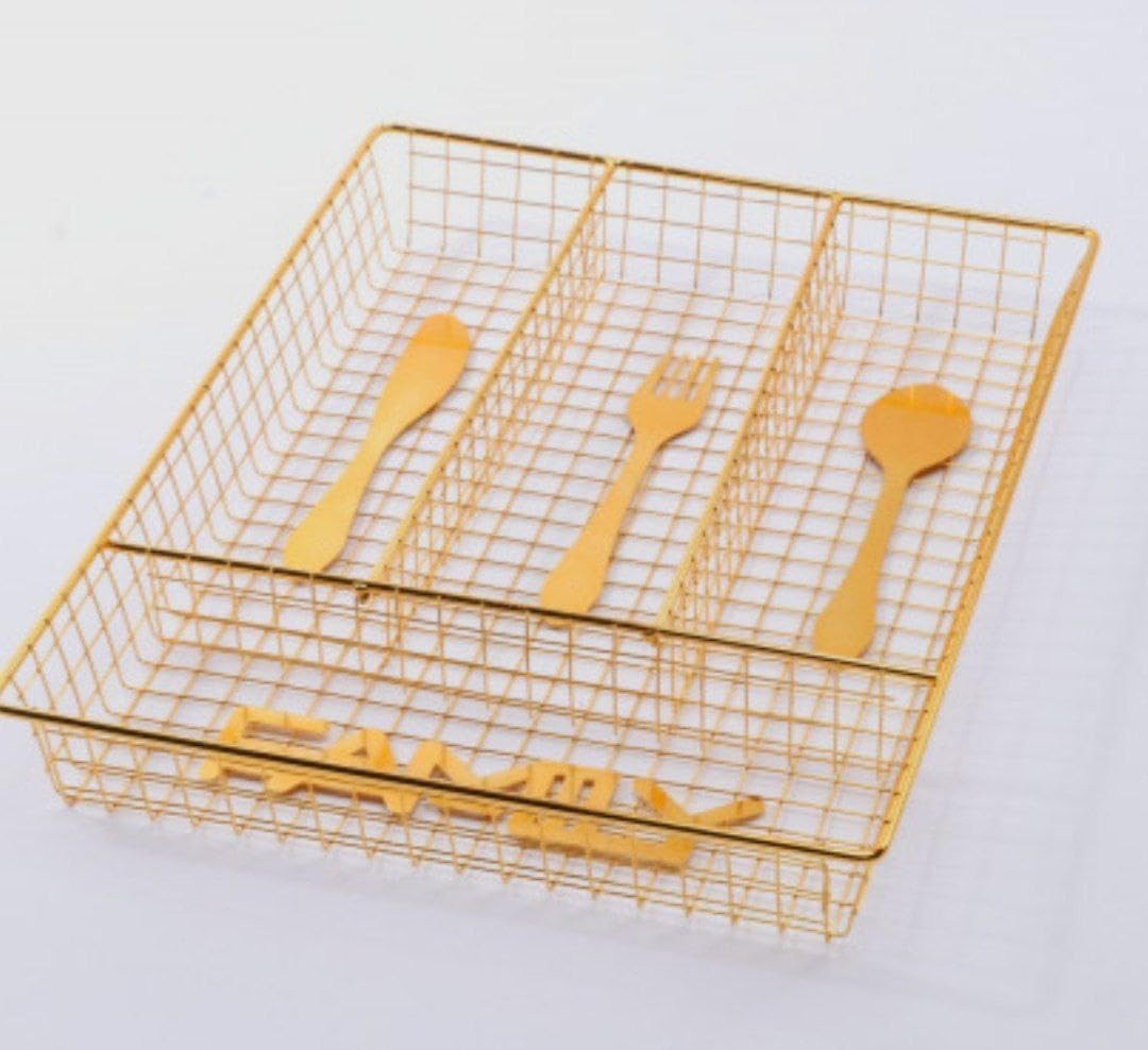 Dollar for Improt Stainless Gold Spoon Drawer Organizer - Kitchen Drawer Organizer - Size 27 * 34cm - Kitchen Organizer - Easy to Use - Chic and Practical - Perfect for Organizing Tools - Generic