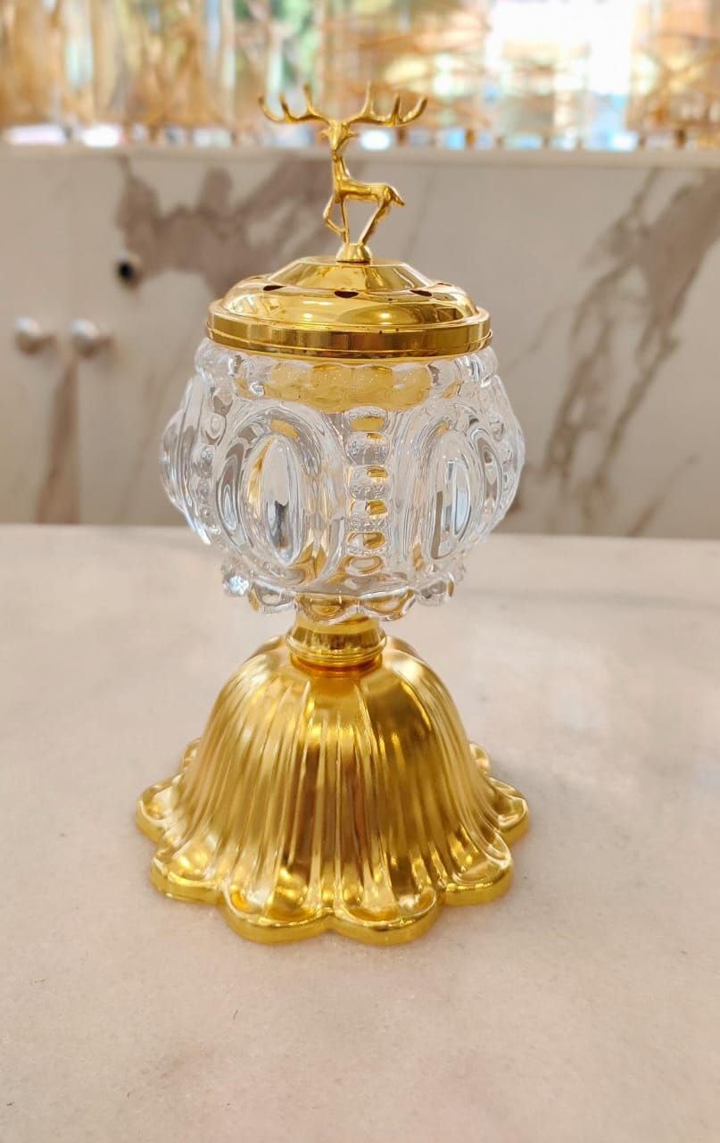 Metal And Glass Incense Burner Fawn Shape For Home, Living Room, Office For Ramadan, Mothers day From Flamingo