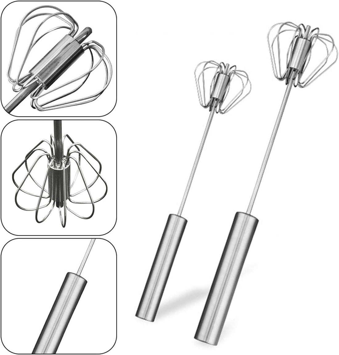 Stainless Steel Whisk, Manual Push Egg Beater Mixer, Easy Whisk, Semi-Automatic Spring Mechanical Whisk, Milk Frother for Cream Foaming, Get It Now from Al-Israa ((2 Pieces))