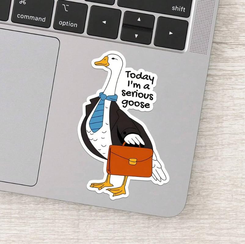 Serious Goose Business Vinyl Sticker, Decorative Waterproof Laptop Decal, Funny Animal Design