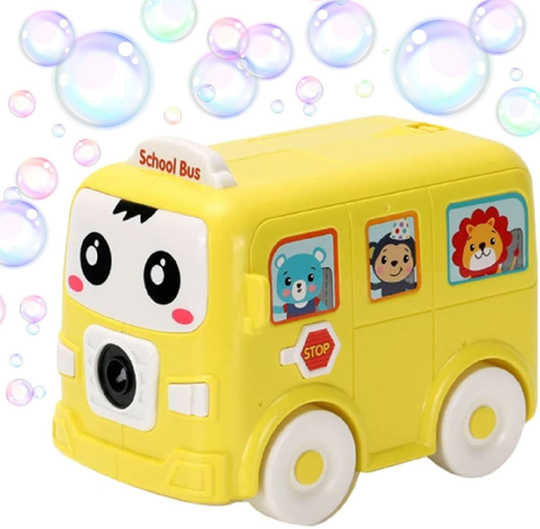 TOYS LAND School Bus Bubble Maker Machine with Music & Light, Outdoor Summer Toy for Childern, Party Favors Bubble Blower Toys, Ideal Birthday Gift for Kids Boys Girls 3+ Years Old (Yellow)