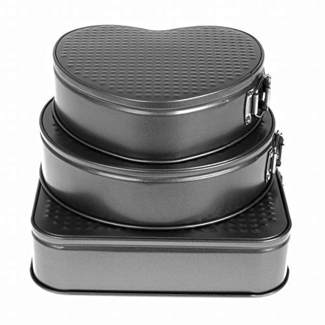 Cake Tin Teflon Coated Non Stick Pan Cake Tin Mould Set of 3 - Heart Square Round Shapes with Loose Base -Easy Washable - for Oven(3 PCS, Black)