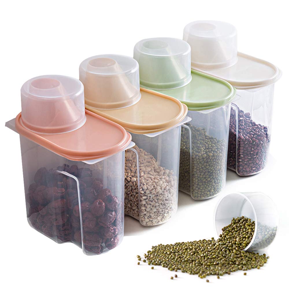 BEEK Elinala Cereal Storage, 4-Piece Storage Containers Set, Labelled Storage Boxes for the Kitchen with Lid for Dry Food, Cereals and Flour.