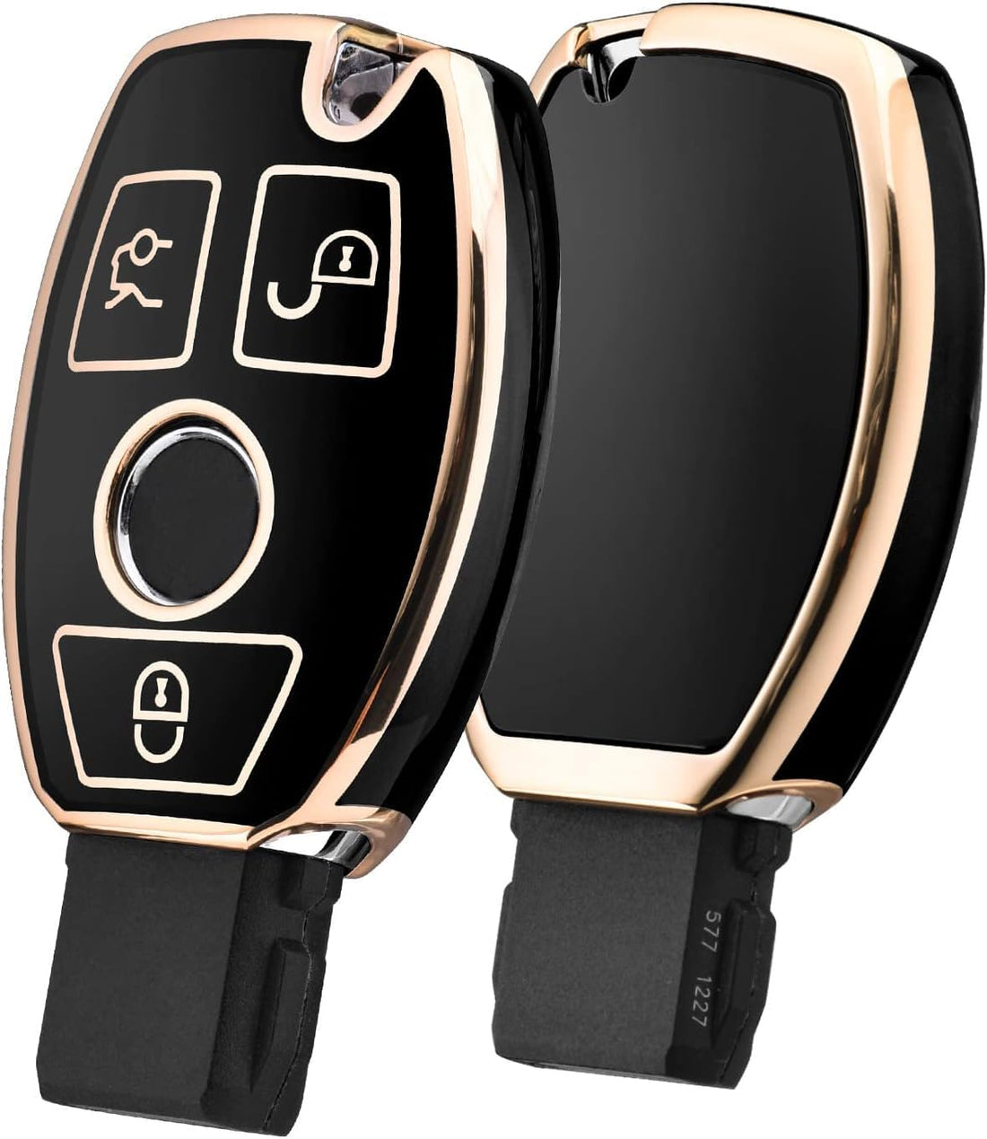YOSHOP Black Gold PU Key Fob Cover for Mercedes - Fobik Black Gold Key Case for Mercedes Benz E Class S