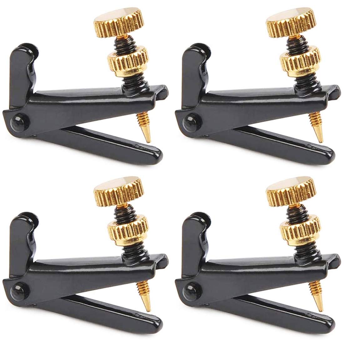 Violin Fine Tuners for 4/4-3/4 Violin, Stainless Metal String Spinner Adjuster, Nickel Plated Anti Rust, 4 Pcs Black/Gold