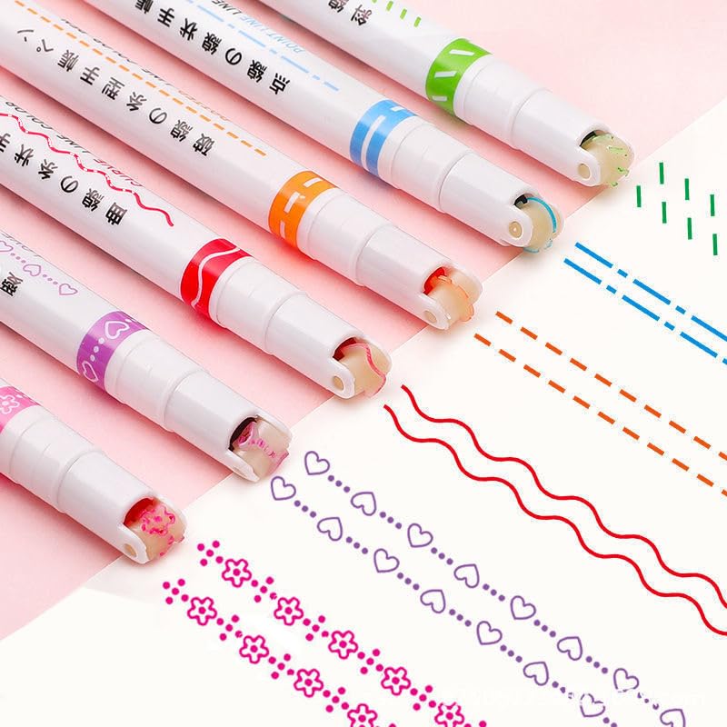 Yqhugbc Curve Highlighter Set, 6 PiecesHighlighter Pen, Curve Highlighters for Scrapbooking, Journaling, Clipboard, Planner, Calendar, Office