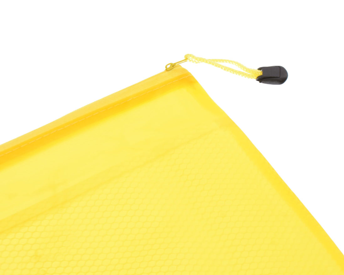 AMH -757 Plastic Mesh Zipper Pouches Document Zip File Bags,Folders B4 Waterproof Wallets for Travel Accessories, Cosmetics, School/Office, Bill Bag Pack of 6 pcs - yellow