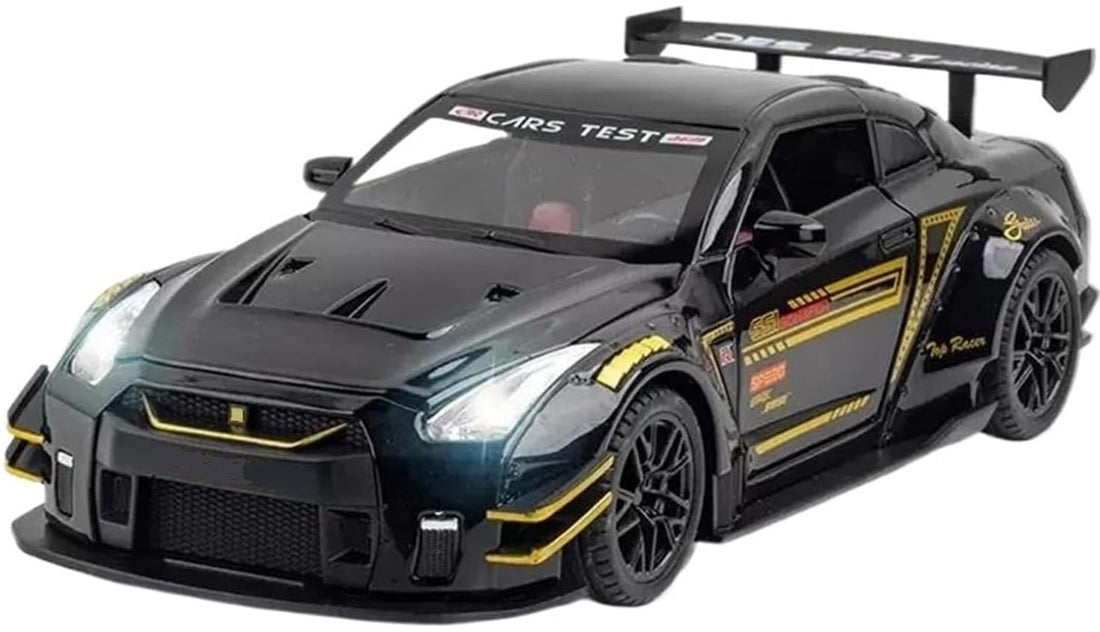 TOYS LAND 1:24 Scale Diecast Metal Toy Car, Pull Back Sports Model Vehicle with Openable Doors, Sound and Light Simulation, Zinc Alloy Collectible Car, Ideal Gifts for Adults Kids Boys Girls (Black)