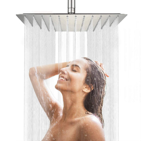 AWARA 12 Inch Rain Shower Head, High Pressure Rainfall Square Shower Head, Ultra Thin 304 Stainless Steel Large Shower Head Brushed Nickel, Full Body Coverage Modern Waterfall Shower Head for Bathroom