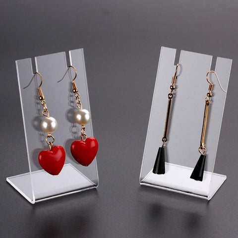 luzen 4Pcs Acrylic L Shape Earring Display Stand Rack Showcase Retail Display Case Holder for Earring Necklace Pendant Jewelry Photography Display Props, Clear