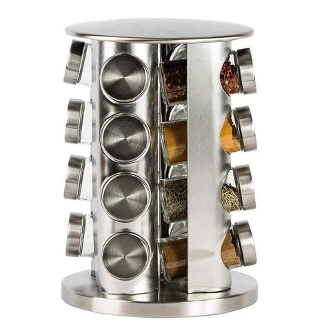 16 Pcs Stainless Steel Spice Jar Set Masala Storage Bottle Revolving Rack Stand for modern Kitchen