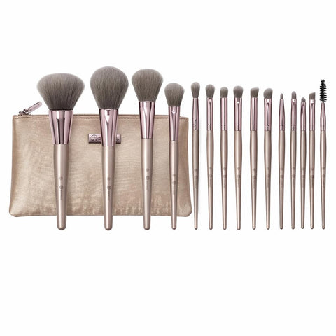 15 Pcs Professional Makeup Brush Set with Travel Pouch – Soft Synthetic Bristles Face & Eye Brushes Kit – Foundation, Powder, Blush, Eyeshadow & Eyebrow Brushes for Daily & Salon Use