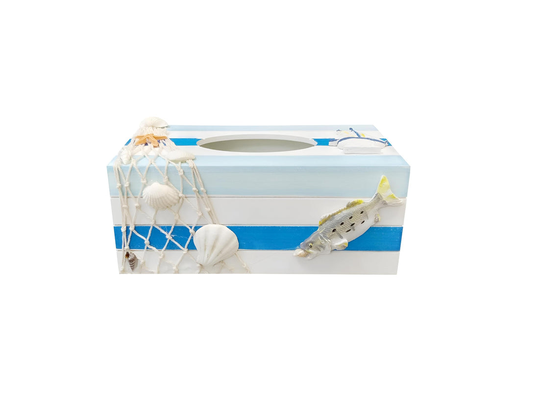 Beach - Wooden nautical tissue box cover with anchor and starfish patterns that transform a simple accessory into a coastal inspired bathroom décor piece with relaxing vibes (Option 6)