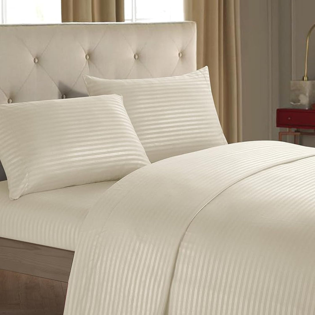 Elastic Stripe Sheet Sets (180 * 200 * 30cm, Beige)