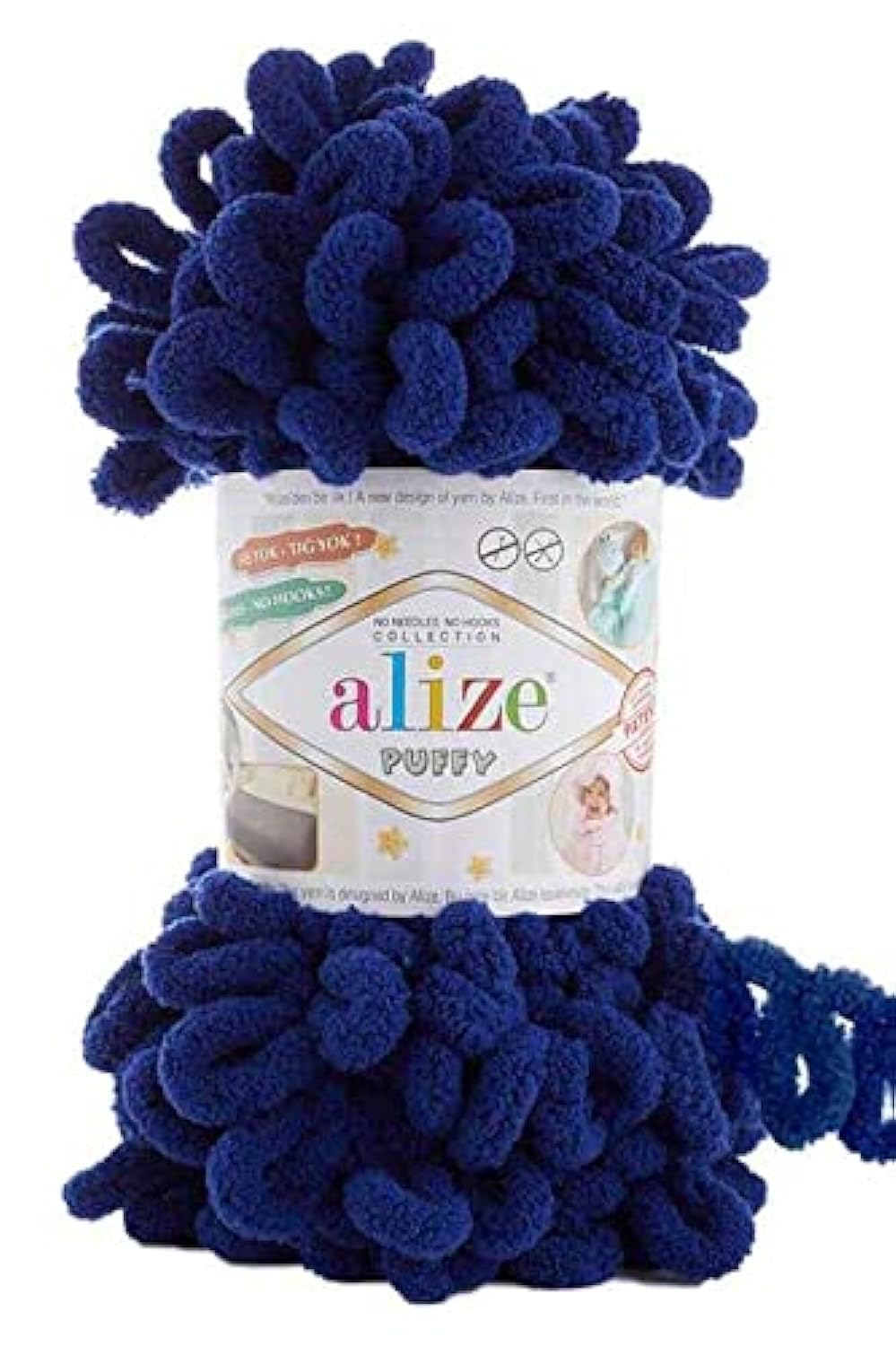 Alize Puffy Finger Loop Micropolyester Soft Chenille Chunky Yarn for Hand Knitting Blanket - No Needles, Prelooped for Faster & Easier Knitting - Beginner Friendly - 1 Skein, 100g, 360 Royal Blue