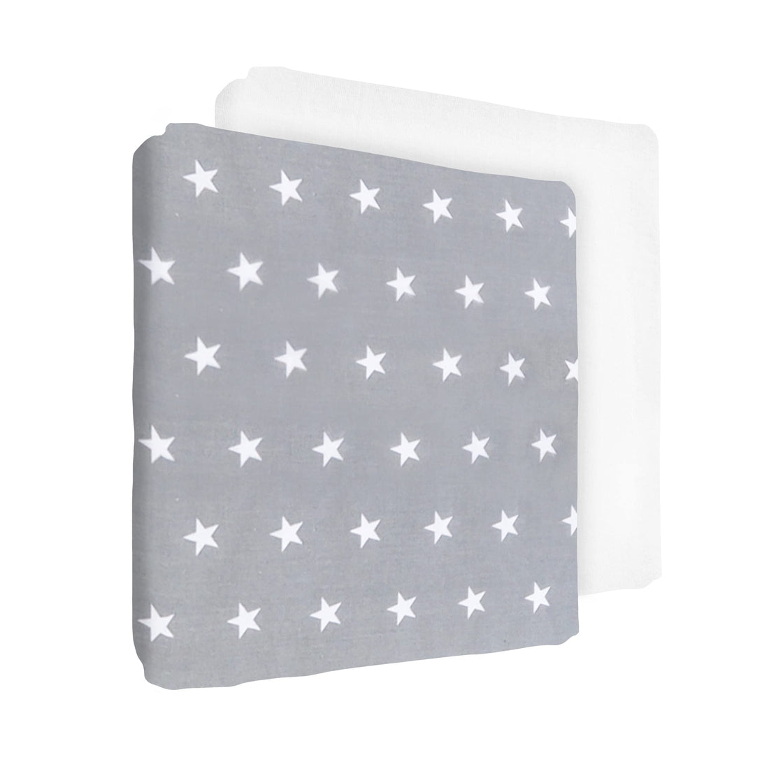 Set of 2 Nursery 100% Cotton Fitted Sheets fits 140x70 cm Cot Bed Mattress (White Stars + White)