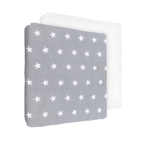 Set of 2 Nursery 100% Cotton Fitted Sheets fits 140x70 cm Cot Bed Mattress (White Stars + White)