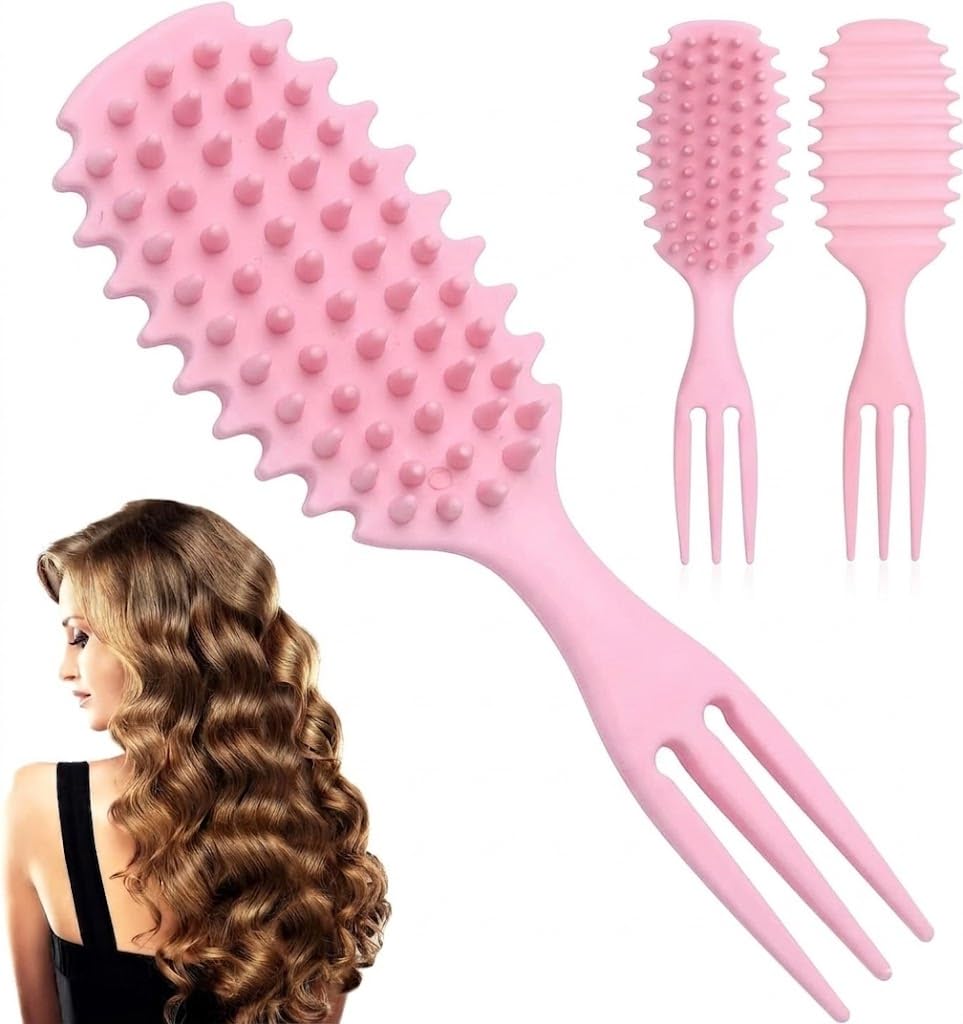 Curly Hair Brush,1Pack Defining Curl Hairbrush Soft Nodes Massage, Trident Brushes Reduce Hair Pulling & Curl Separation, Shaping And Styling Tools For Women Men Girls -multicolor