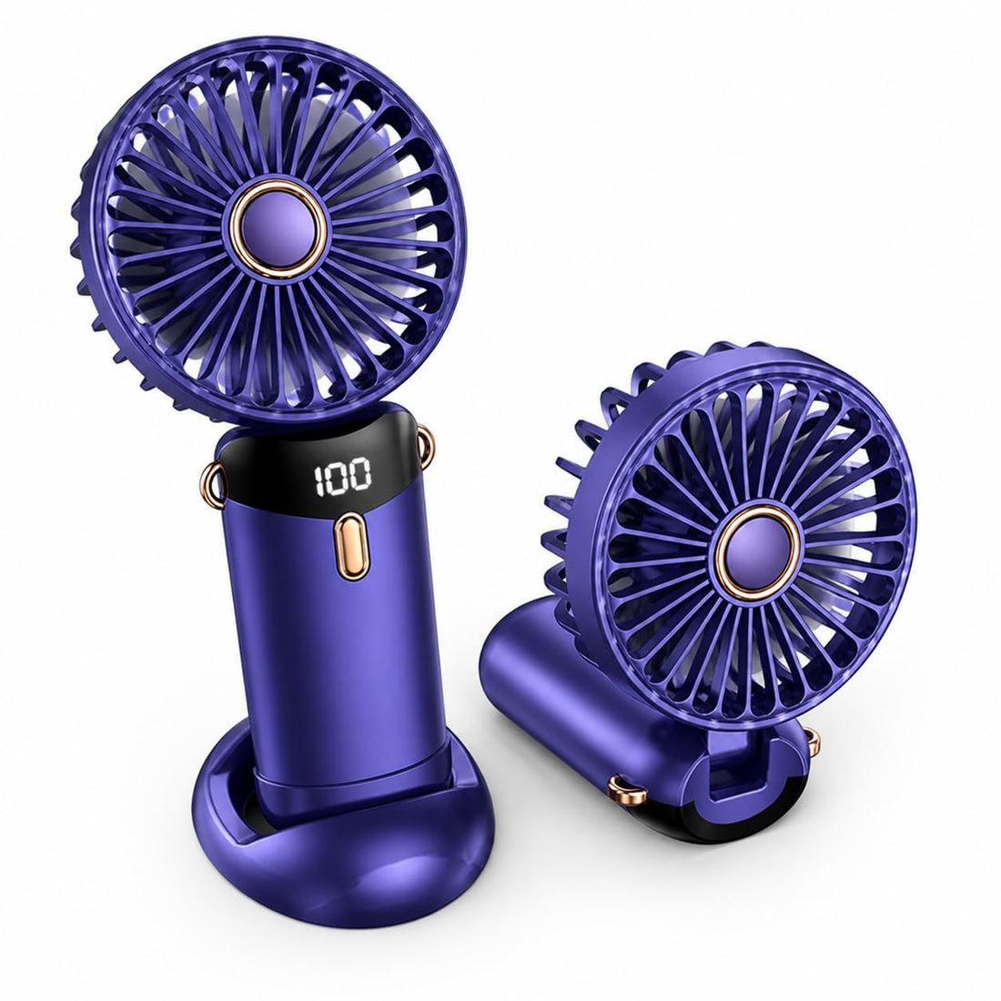 Portable Handheld Mini Fan with Digital Display, USB Rechargeable Battery Powered Personal Cooling Fan, 5 Speed Settings, Foldable 90° Adjustable Fan with LED Screen, Phone Stand & Carry Strap