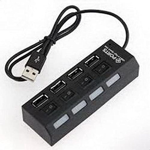 Generic 4-Port USB 2.0 High Speed Hub with On/Off Switch, Black